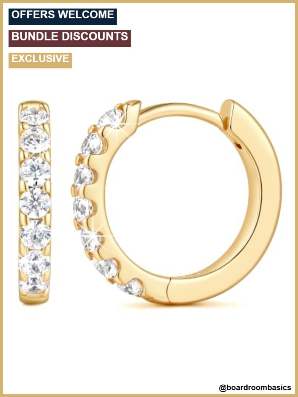 Gold Plated Half Pave Hoop Earrings Small Huggie